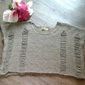 Katsumi For Anthropologie Distressed Crop Sweater